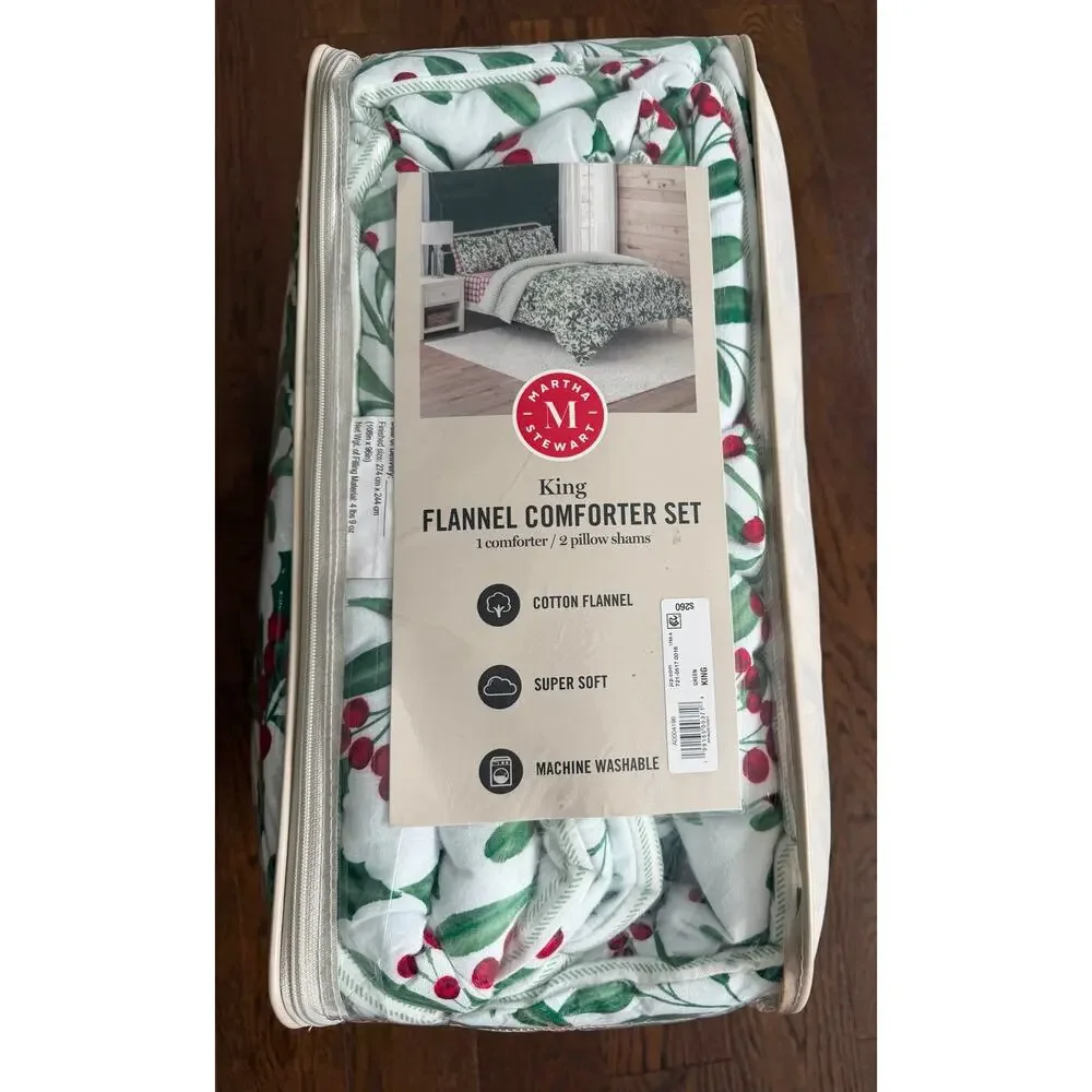 NEW! Martha Stewart King Deck The Halls 3PC Flannel Comforter Set